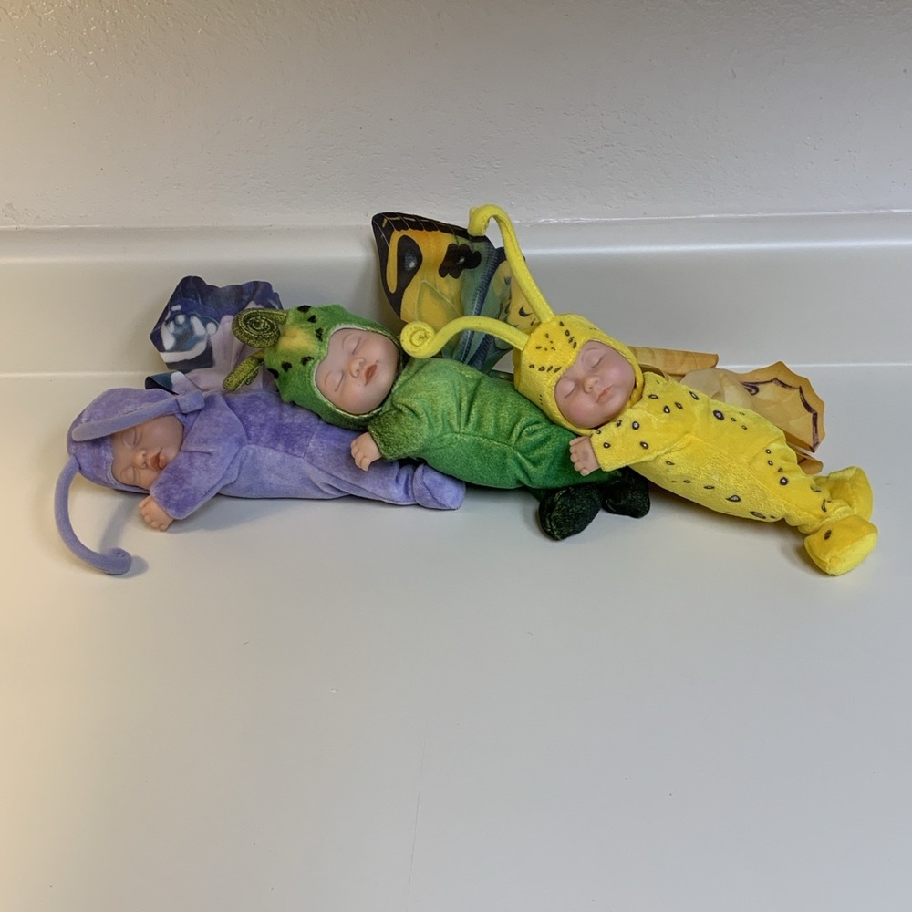 Anne Geddes VTG Butterfly Baby Doll Lot Of 3 Purple Yellow Green 2001 Wings Cute